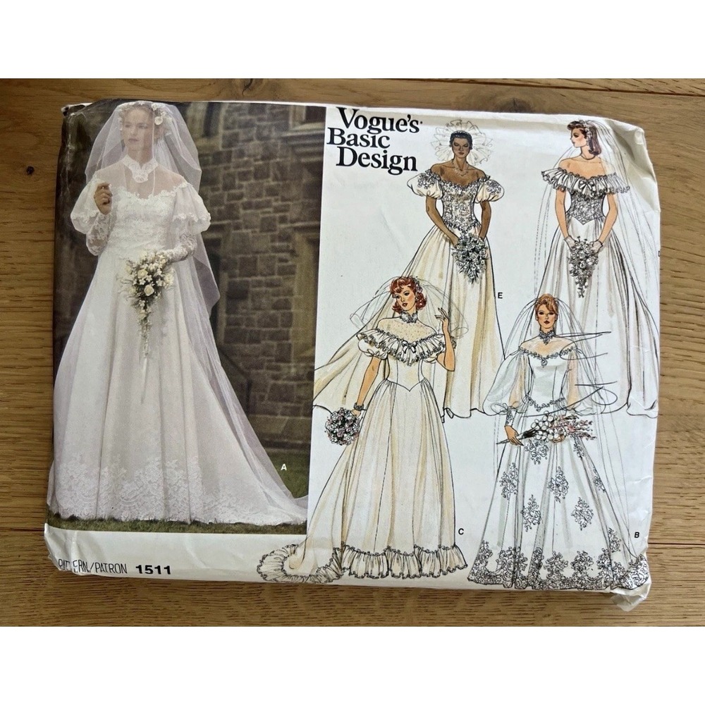 Vogue Basic Design 1511 Misses Bridal Gown Dress Pattern Size 12 Lined Uncut VTG